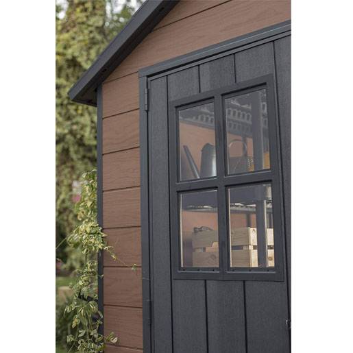 Keter Newton Outdoor Plastic Garden Storage Shed. Brown. 7.5 x 7 feet