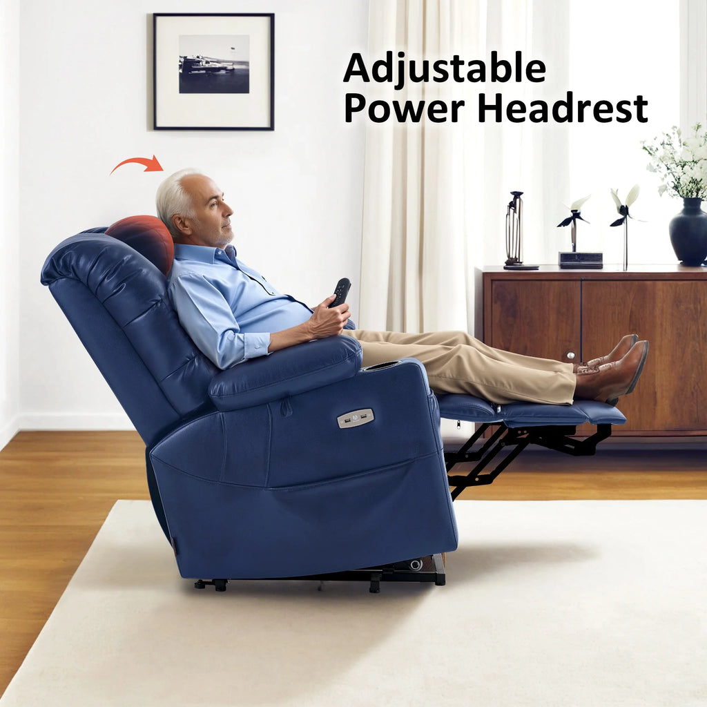 Mcombo Triple Motor Power Lift Recliner for Elderly. Sleep Recliner Sofa with Adjustable Headrest. Faux Leather. Dark Brown