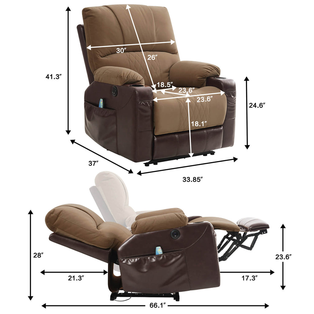 Power Recliner Chair with Heat and Massage. Wall Hugger