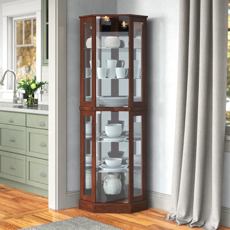 Schmidt Wood/Glass Lighted Corner Curio Cabinet 72 H