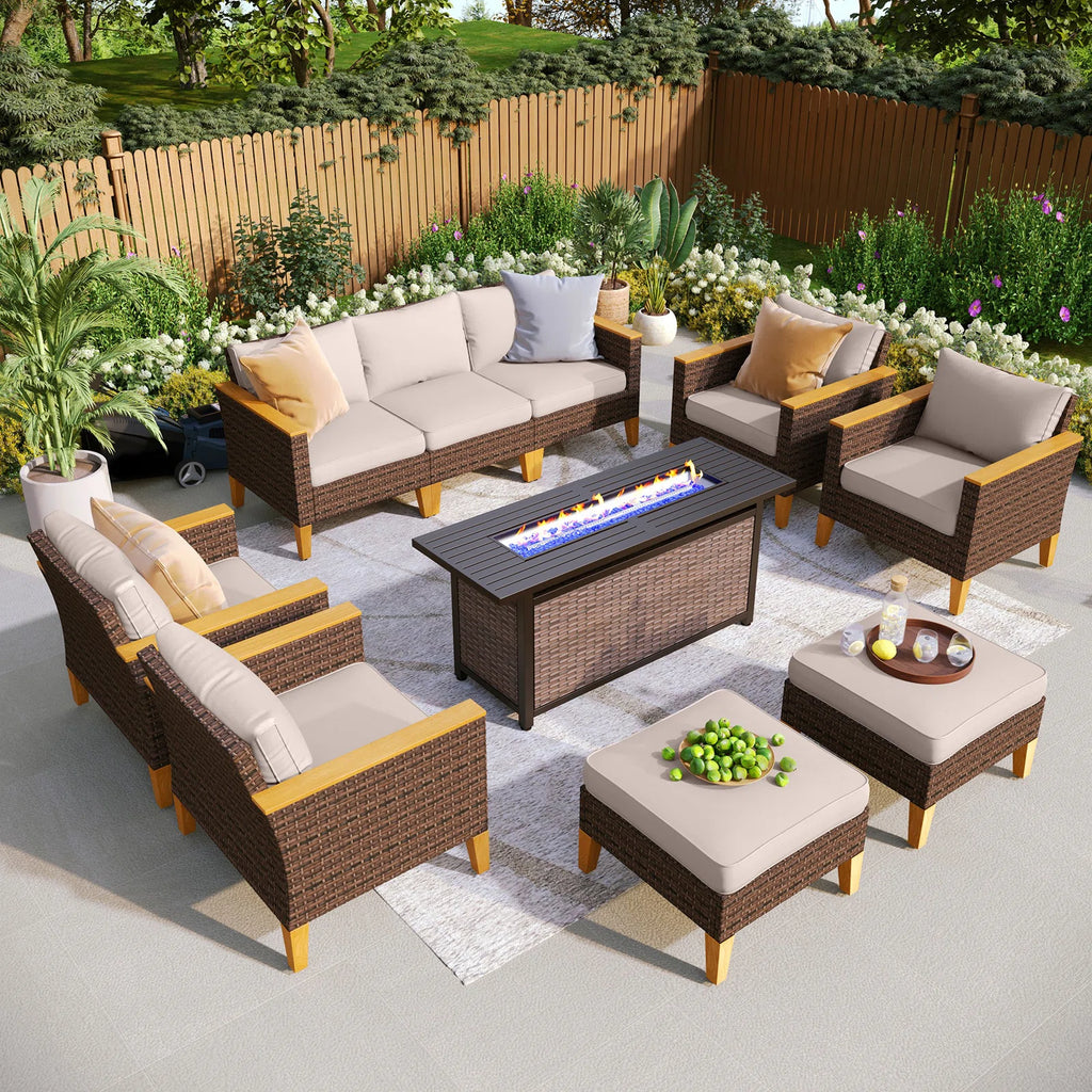 Wicker 9 - Person Garden Lounge Set with Cushions