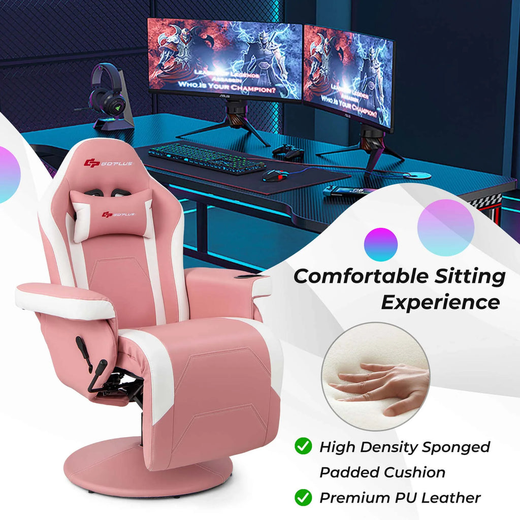 Goplus Massage Gaming Recliner Height Adjustable Racing Swivel Chair with Cup Holder Red