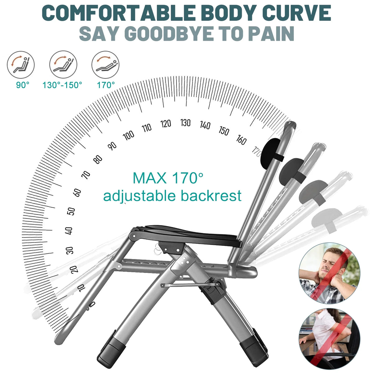 NAIZEA Outdoor Zero Gravity Chair Camping Recliner Lawn Recliner. Reclining Patio Lounger Chair. Folding Portable Chaise with Detachable Soft Cushion. Cup Holder. Headrest