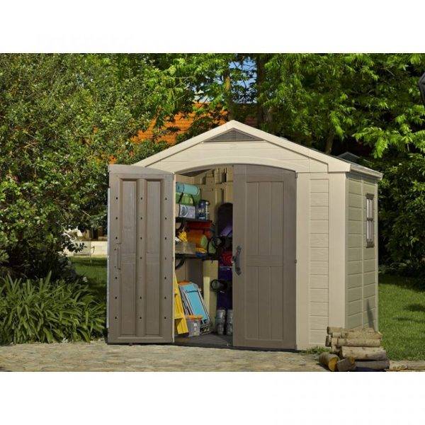 8 feet wide x 6 feet deep plastic storage shed