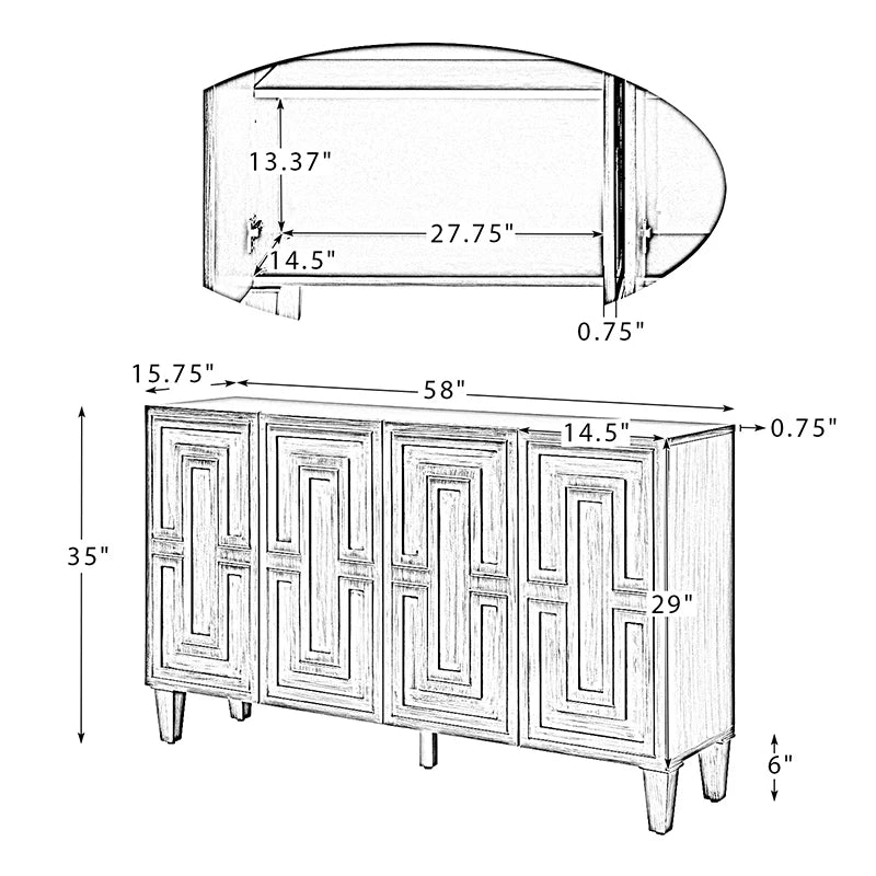 Amy 58 Wide Storage Sideboard with Solid Wood Legs