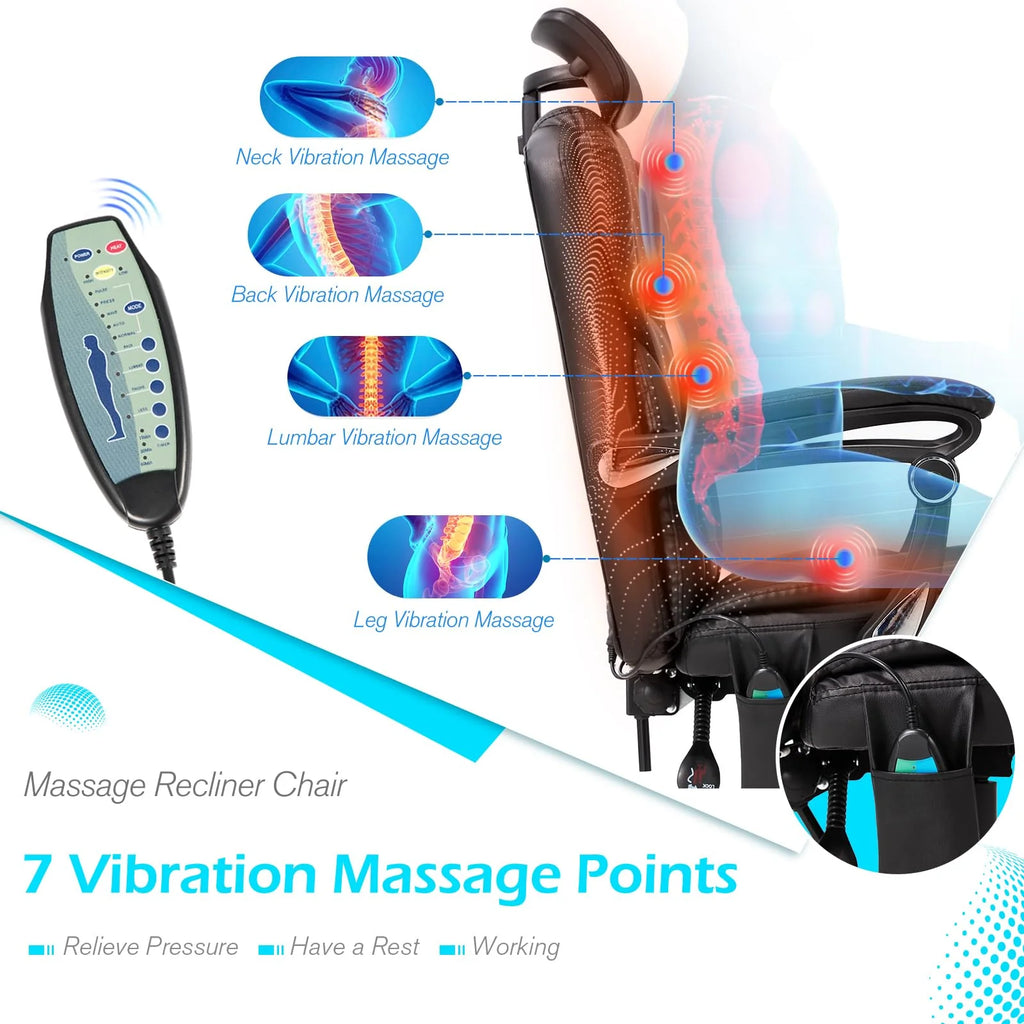 AECOJOY Office Chair with 7 Points Vibration Massage&Heat. Adjustable Ergonomic Recliner. Black