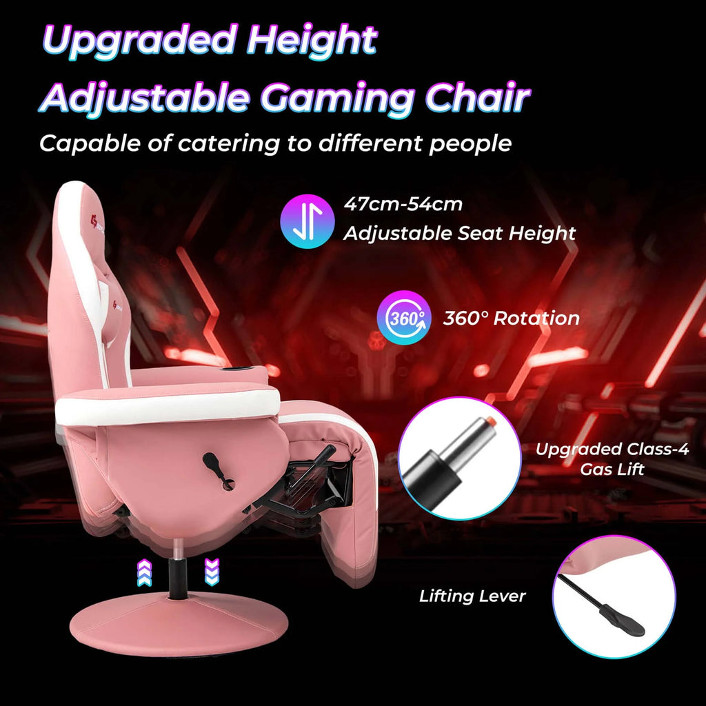 Goplus Massage Gaming Recliner Height Adjustable Racing Swivel Chair with Cup Holder Red
