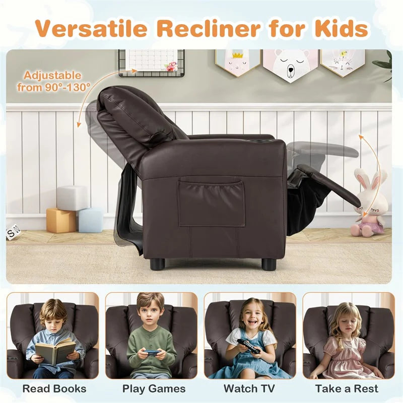 Kids Recliner Chair with Cup Holder & Side Pocket. Adjustable Toddler Lounge Sofa. Ergonomic Children Armchairs for Boys Girls Age 3+. 150lbs
