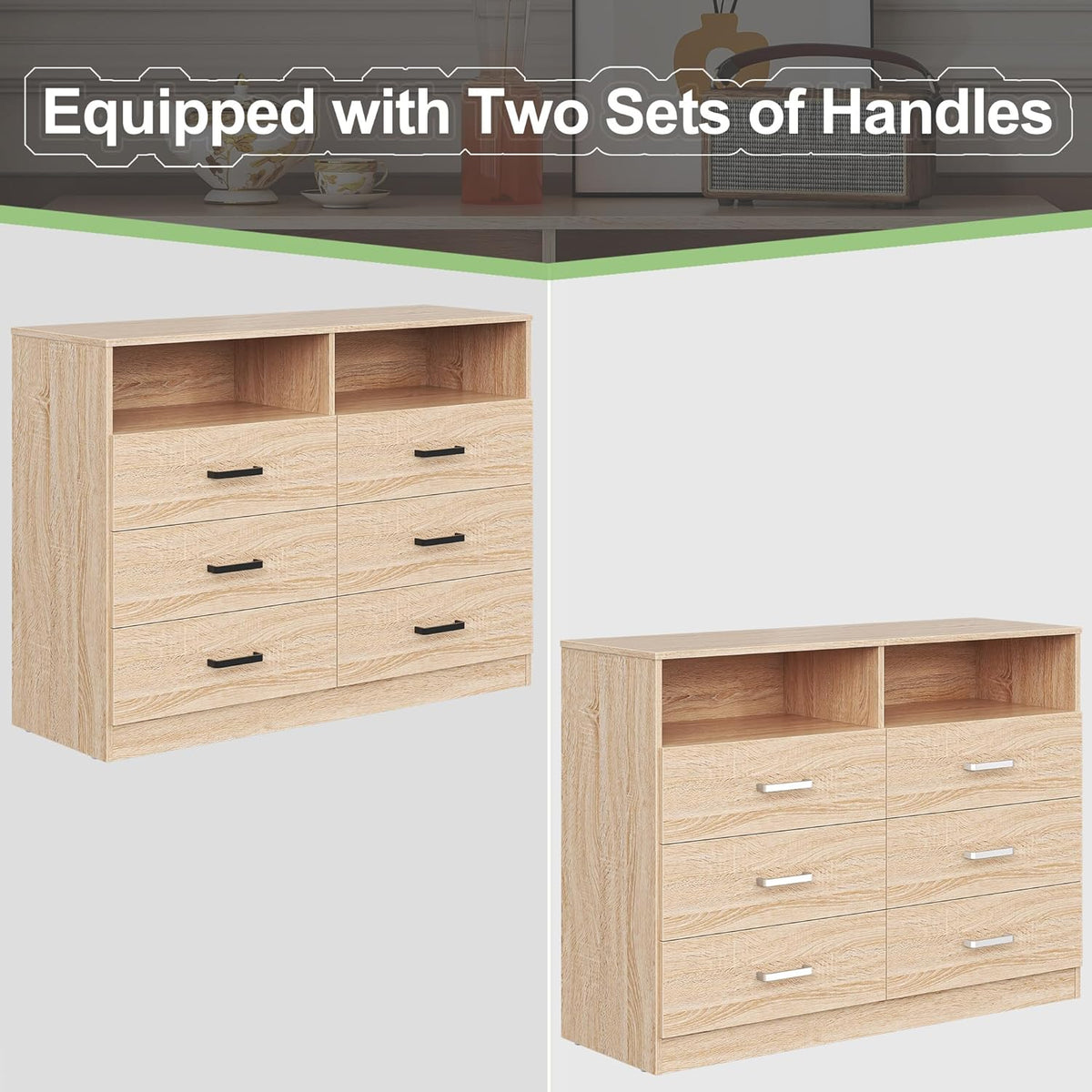 Bigbiglife Wood Dresser for Bedroom. 6 Drawer Double Dresser. Modern Chest of Drawers with Deep Drawers. Large Storage Organizer for Living Room. Closet