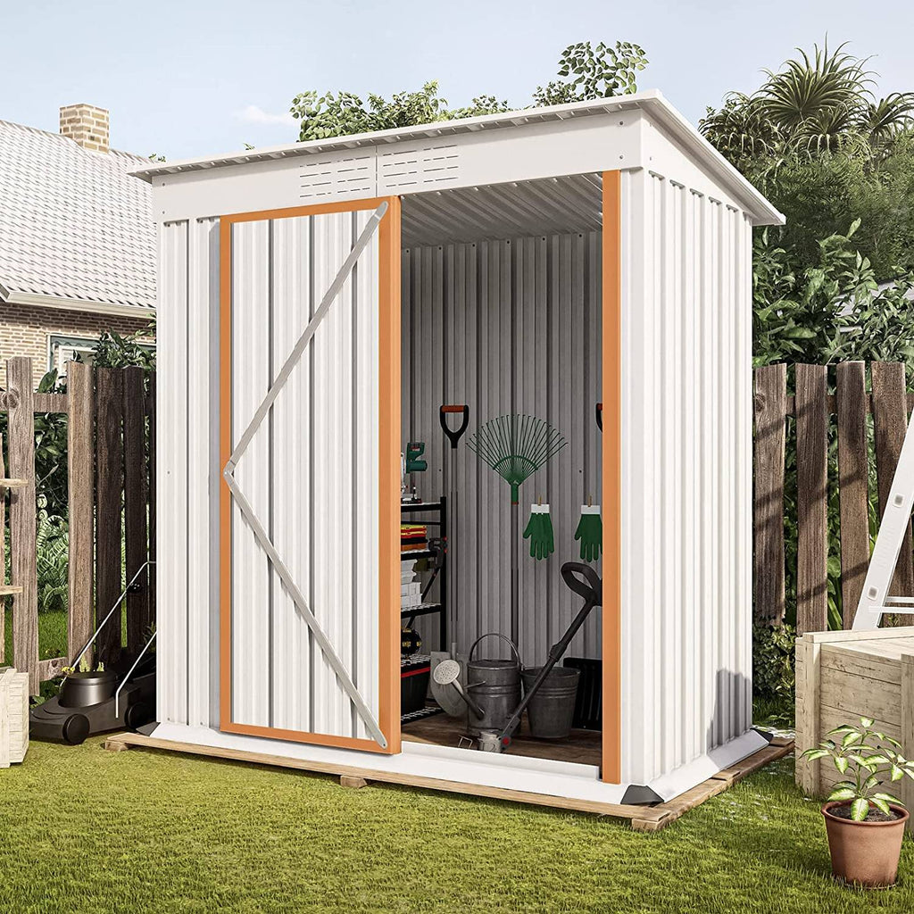 WIILAYOK 5 x 3 ft Outdoor Storage Shed. Galvanized Metal Garden Shed. Tool Storage Shed with Lockable Door. Patio Lawn Backyard Trash Can