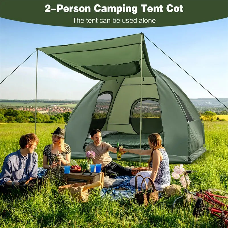 5-in-1 Portable Camping Tent Cot Combo for Two – Includes Air Mattress. Sleeping Bag & Sunshade