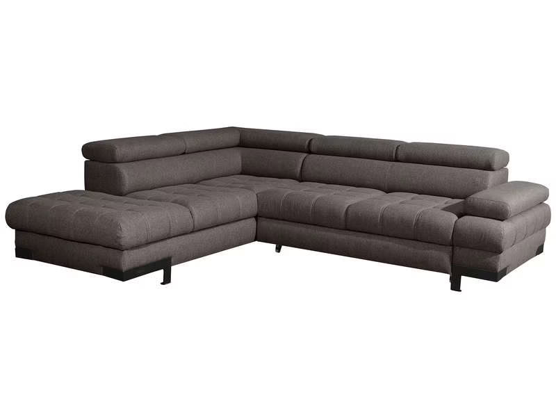 Canapé d'angle gauche/droite convertible SELVA 4 pl Tissu taupe Coffre de rangement