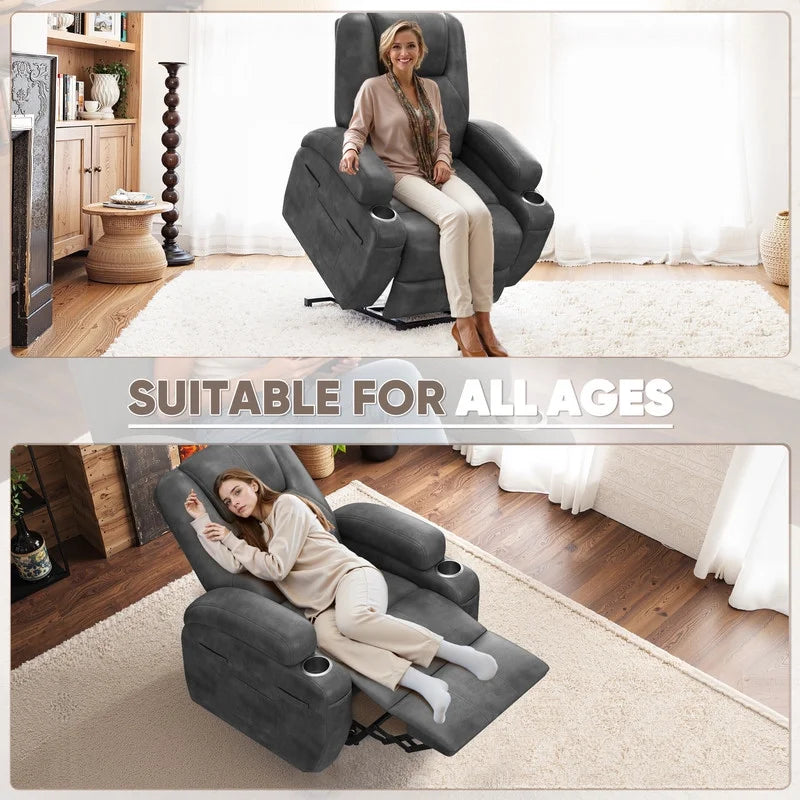Lacoo Power Lift Electric Massage Recliner Chair Oversized Single Sofa with Cup Holder for Elderly. Black