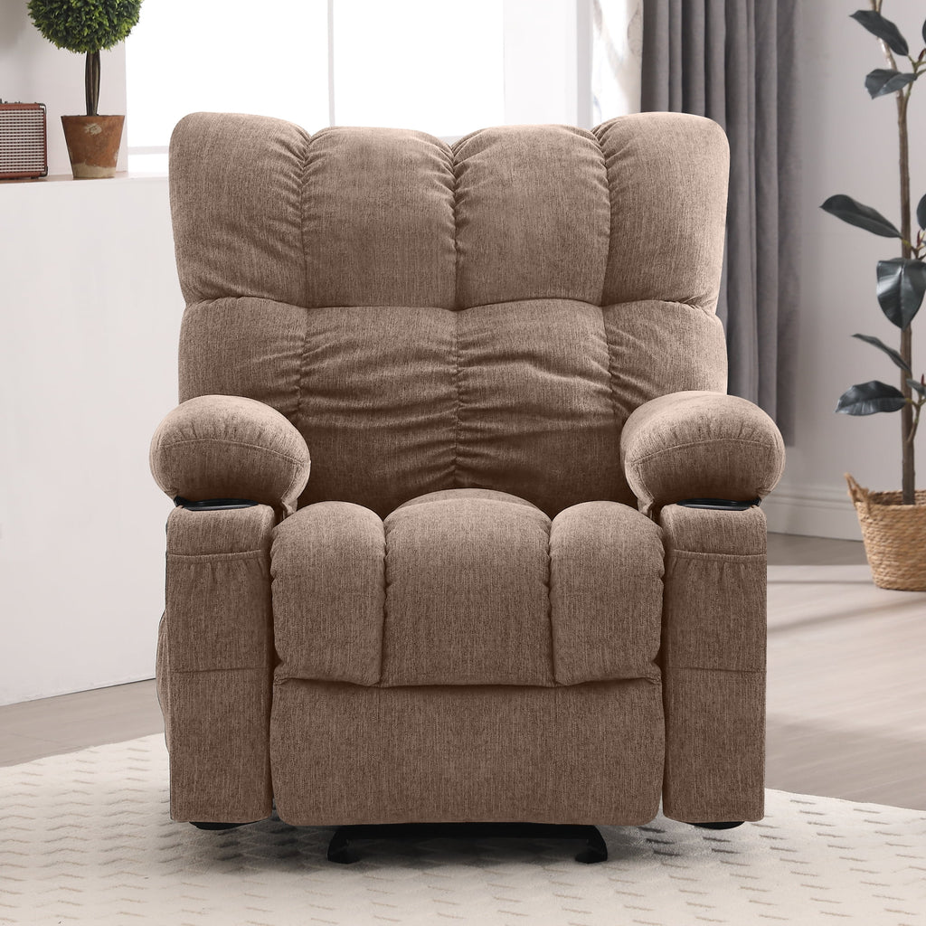 JONPONY Manual Recliner Chair with Heat Therapy and Massage Function. Heavy Duty Reclining Mechanism Massage Chair. Elderly Single Rocker Sofa with Cup Holders for Bedroom Home Theater. Grey