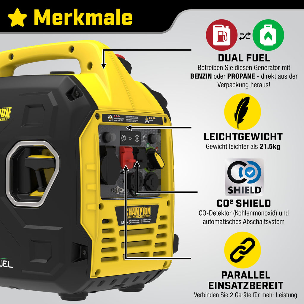 Champion Power Equipment Dual Fuel Power Converter (Max Power 3000 W. Portable Inverter. Running Time up to 11.5 Hours. Extremely Quiet. Emergency Generator) 93001i-DF-EU