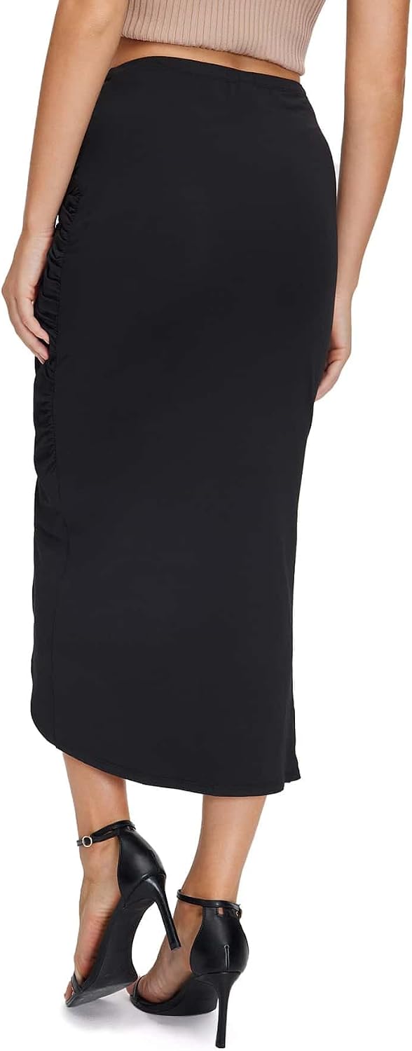 Women's Twist Front Ruched Midi Skirt Asymmetrical Skirts