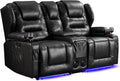 IPKIG Electric Home Theater Seating - Power Recline Chair Loveseat RV Sofa with Console. 67 Double Recliner 2 - Seater RV Couch with Storage/USB Charging/Lighting/Cup Holders for Living Room