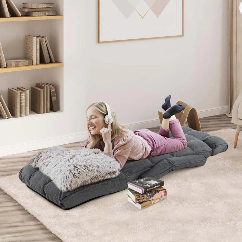 6-Position Adjustable Floor Sofa Bed. Folding Lazy Sofa Chaise Lounger Recliner with Armrests & Footrests for Living Room. Bedroom & Gaming