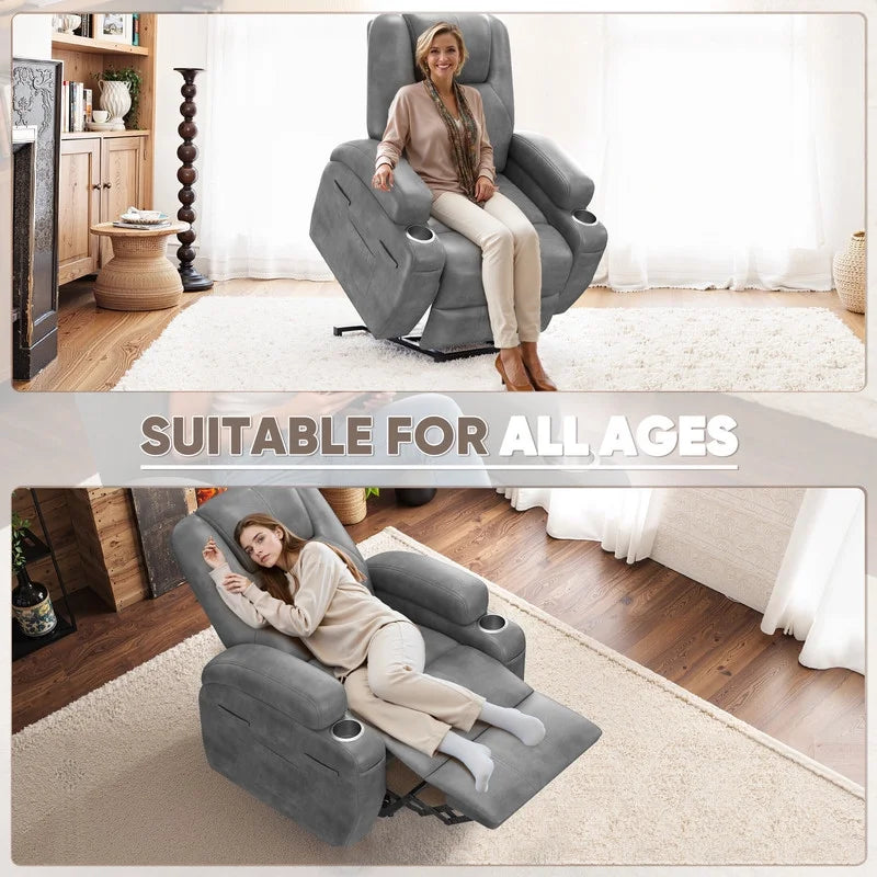 Lacoo Power Lift Electric Massage Recliner Chair Oversized Single Sofa with Cup Holder for Elderly. Black