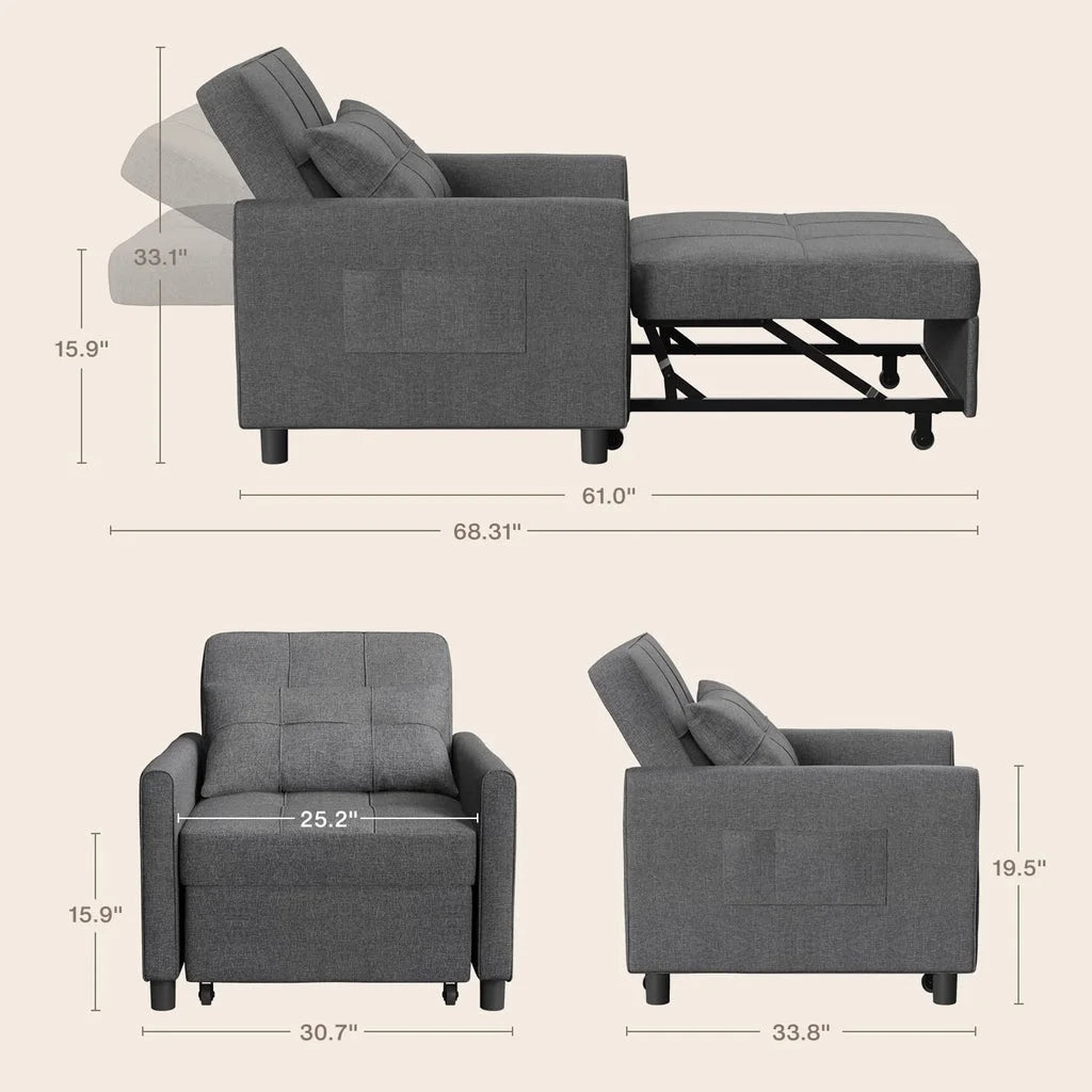 Convertible Sleeper Chair. Aiho 3 - in - 1 Convertible Sofa Bed Recliner Chair with Pull Out Couch - Dark Gray