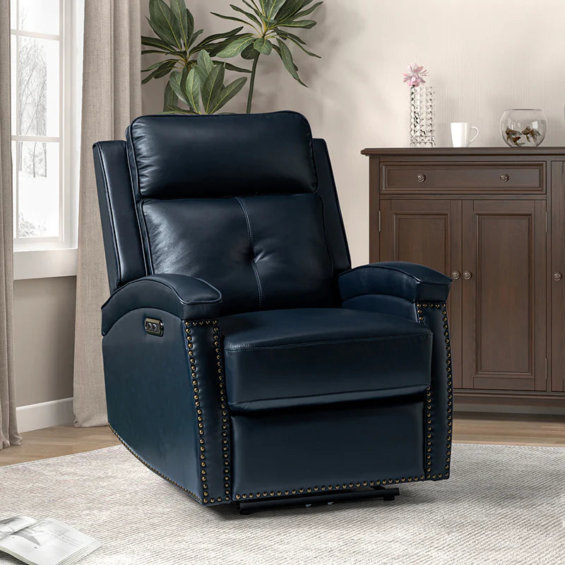 Stefan Genuine Leather Power Recliner with Nailhead Trim