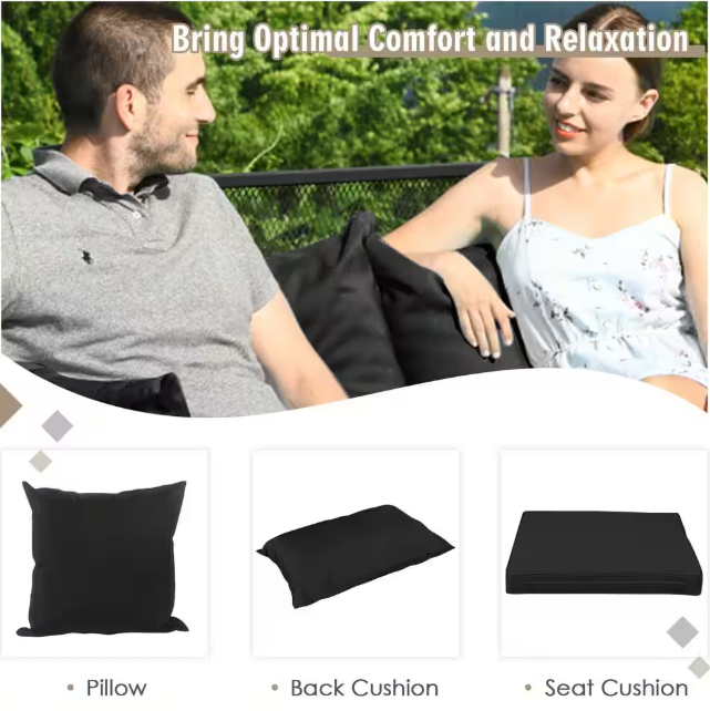 7-Piece Wicker Patio Conversation Set with Black Cushions