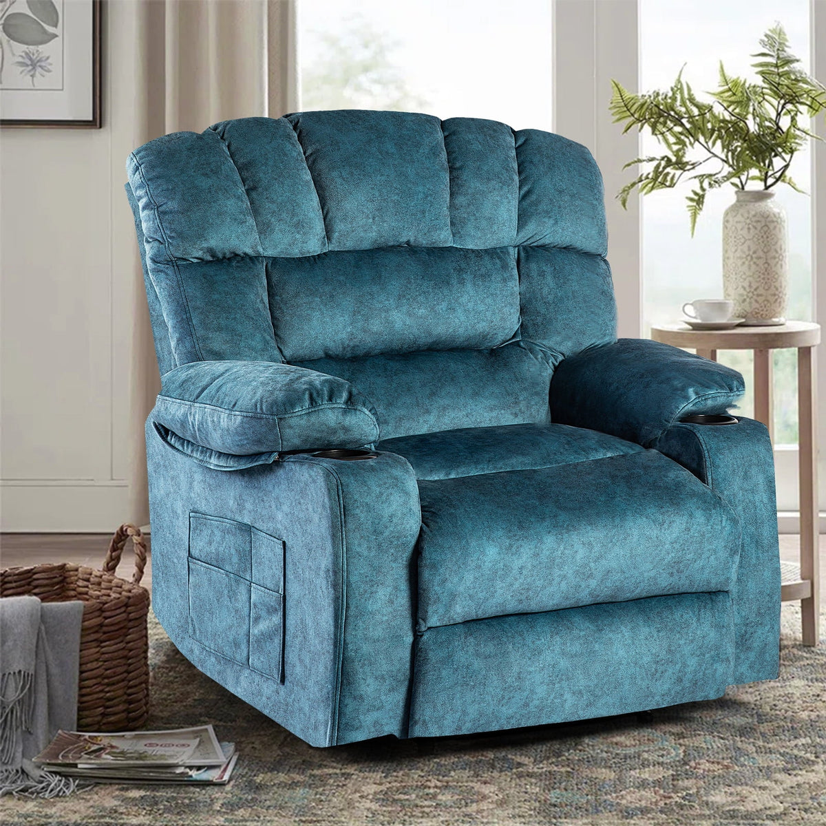 Colerline 40.9 Wide Super Soft and Oversize Modern Design Velvet Upholstered Manual Recliner Chair with Heating and Massage. Green