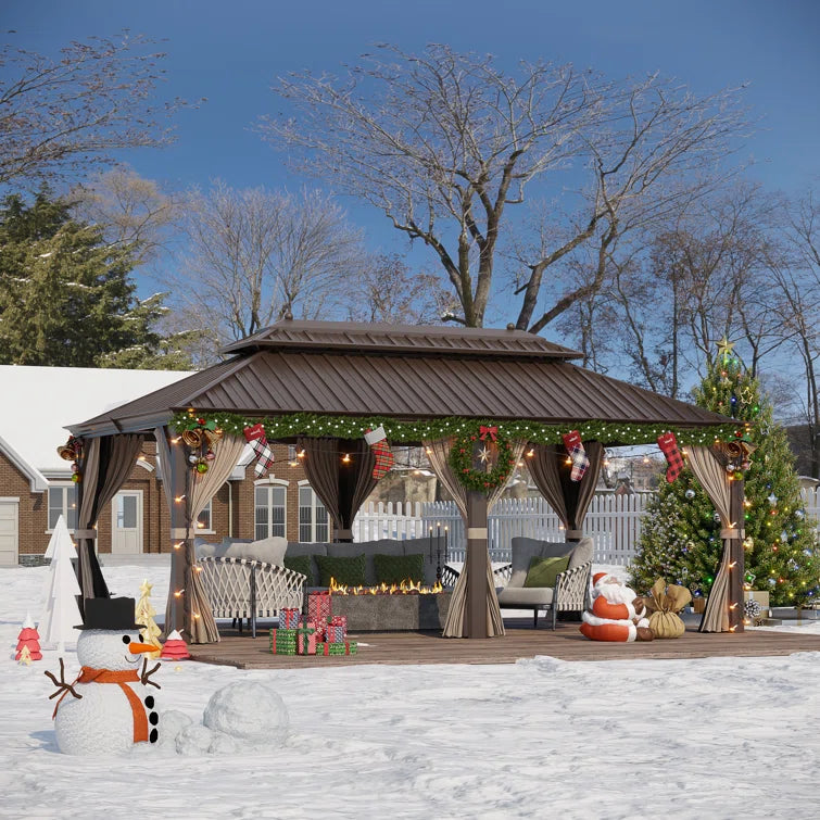 20 Ft. W x 12 Ft. D Hardtop Patio Gazebo. Outdoor Hardtop Gazebo with Double Roof