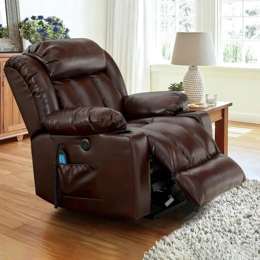 MCombo Large Lay Flat Dual Motor Power Lift Recliner Chair Sofa with Massage and Heat. USB Ports. Cup Holders. Extended Footrest！