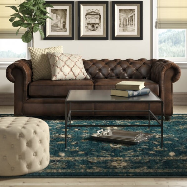 Owen 84 Genuine Leather Rolled Arm Chesterfield Sofa