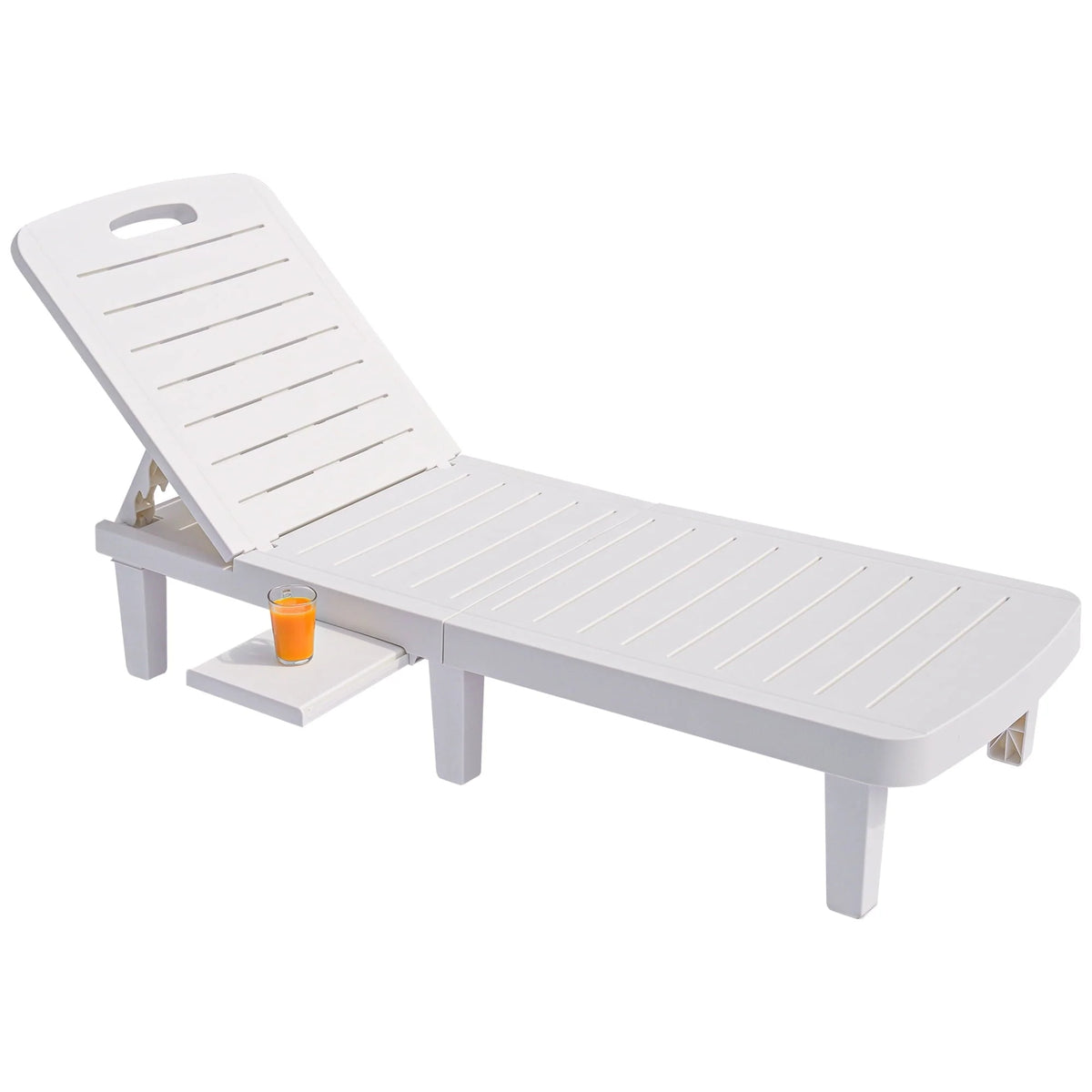 Patio Lounge Chair Set of 2. Adjustable Chaise with Side Table. Outdoor Lounger Recliner for Poolside. Patio. Backyard. Wood Texture Design | Waterproof | Easy to Assemble | Max Weight 330 lb White