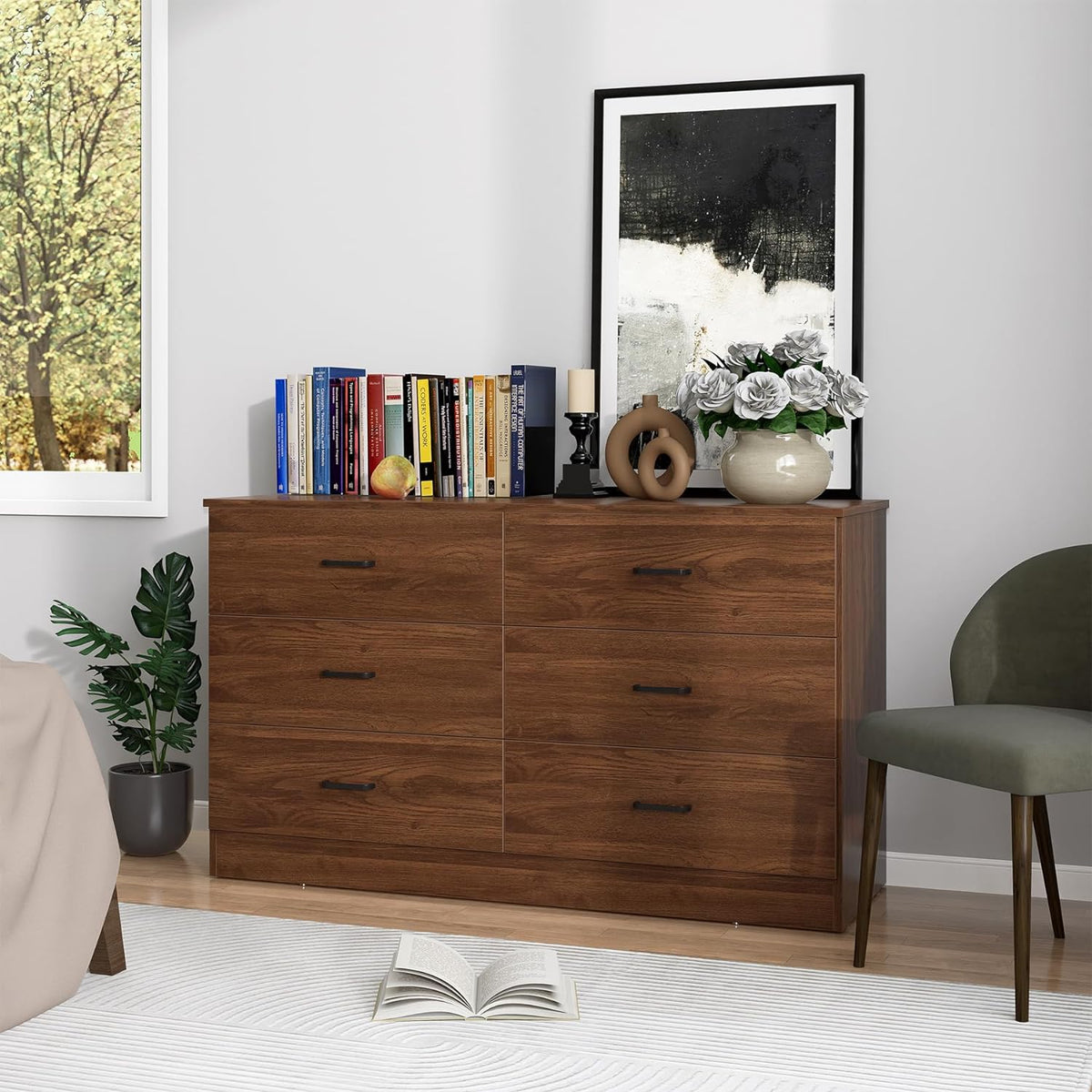 Bigbiglife Wood Dresser for Bedroom. 6 Drawer Double Dresser. Modern Chest of Drawers with Deep Drawers. Large Storage Organizer for Living Room. Closet