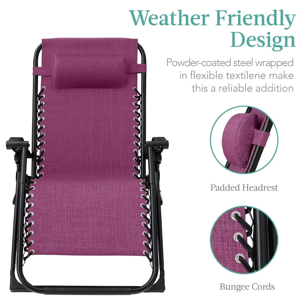 Oversized Chair. Folding Outdoor Patio Recliner. XL Anti Gravity Lounger W/Removable Cushion. Cup Holder. Side Tray. 350 lb Capacity - Taupe