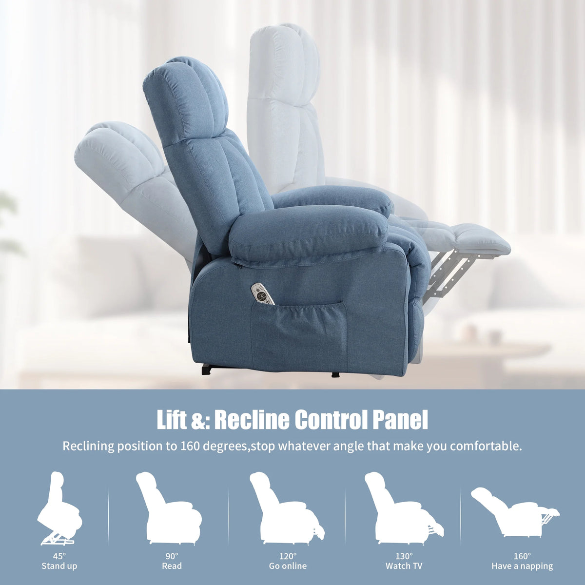 JONPONY Power Lift Recliner Chair Recliners for Elderly with Heat and Massage Recliner Chair for Living Room with Infinite Position and Side Pocket. USB Charge Port. Brown