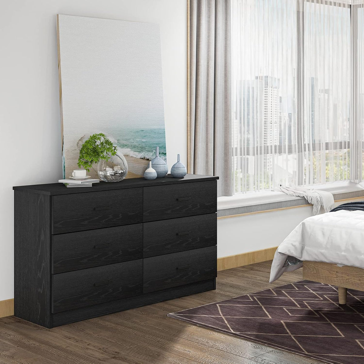 Bigbiglife Wood Dresser for Bedroom. 6 Drawer Double Dresser. Modern Chest of Drawers with Deep Drawers. Large Storage Organizer for Living Room. Closet