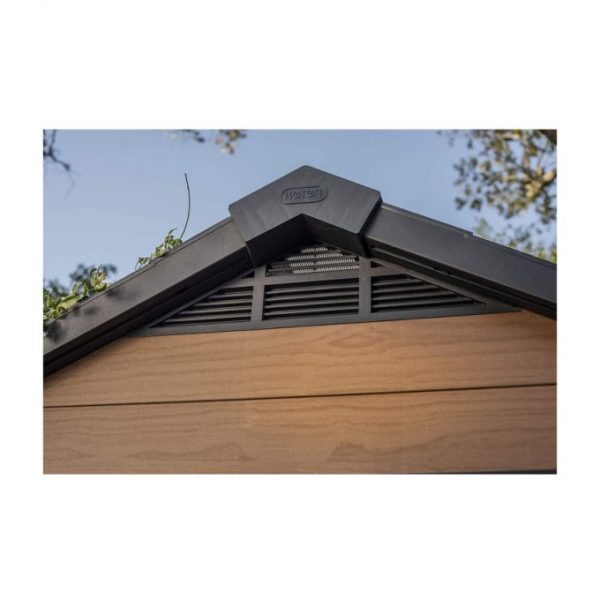7.5×7 Large Resin Outdoor Storage Shed Kit – Perfect to Store Patio Furniture. Garden Tools. Bike Accessories. and Lawn Mower. Mahogany Brown