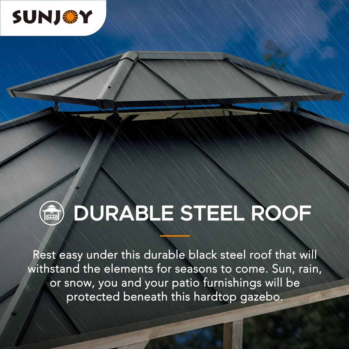 Sunjoy 10 x 12 ft. Wood Gazebo. Outdoor Patio Steel Hardtop Gazebo. Cedar Framed Wooden Gazebo with 2-Tier Metal Roof. Suitable for Patios. Lawn and Backyard
