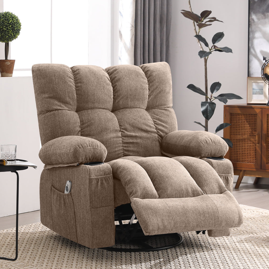 JONPONY Manual Recliner Chair with Heat Therapy and Massage Function. Heavy Duty Reclining Mechanism Massage Chair. Elderly Single Rocker Sofa with Cup Holders for Bedroom Home Theater. Grey
