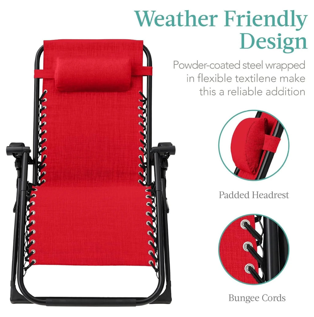 Oversized Chair. Folding Outdoor Patio Recliner. XL Anti Gravity Lounger W/Removable Cushion. Cup Holder. Side Tray. 350 lb Capacity - Taupe