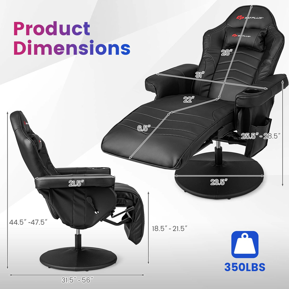 Goplus Massage Gaming Recliner Height Adjustable Racing Swivel Chair with Cup Holder Red