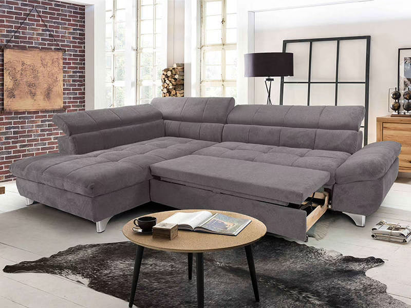 Canapé d'angle gauche/droite convertible TWIN 4 pl Tissu gris