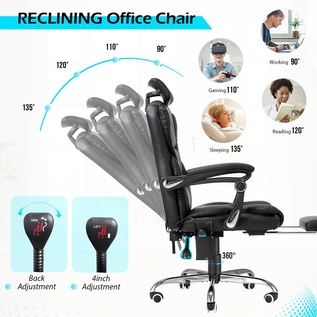 AECOJOY Office Chair with 7 Points Vibration Massage&Heat. Adjustable Ergonomic Recliner. Black