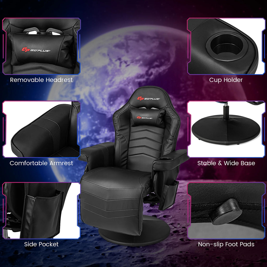 Goplus Massage Gaming Recliner Height Adjustable Racing Swivel Chair with Cup Holder Red