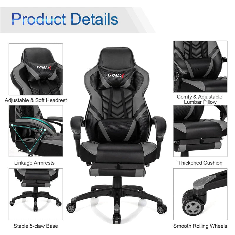Ergonomic Gaming Chair Recliner with Footrest. Linkage Armrests & Lumbar Support. Big Wide High Back Swivel Video Gaming Office Computer Chair