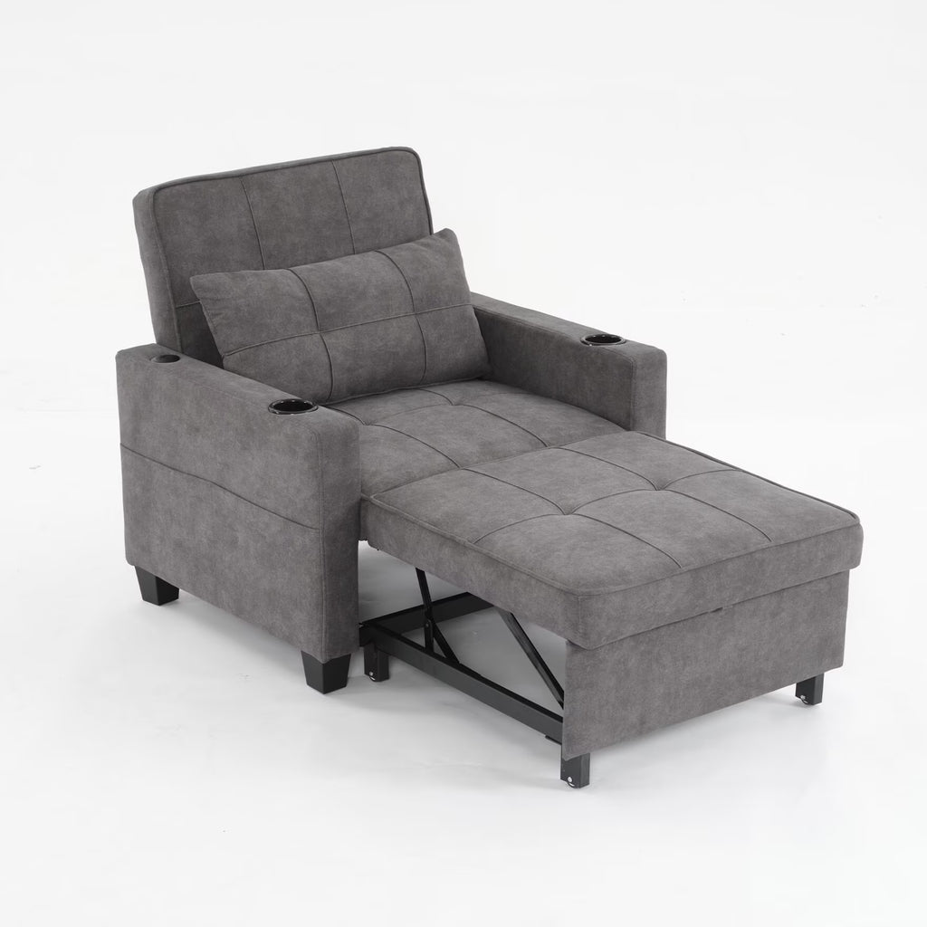Convertible Futon Sofa Bed. 3 - in - 1 Multi - Functional Sleeper Chair Bed with USB Ports. Adjustable Backrest Recliner. for Living Room Bedroom Small Space. Tech Cloth. Dark Grey