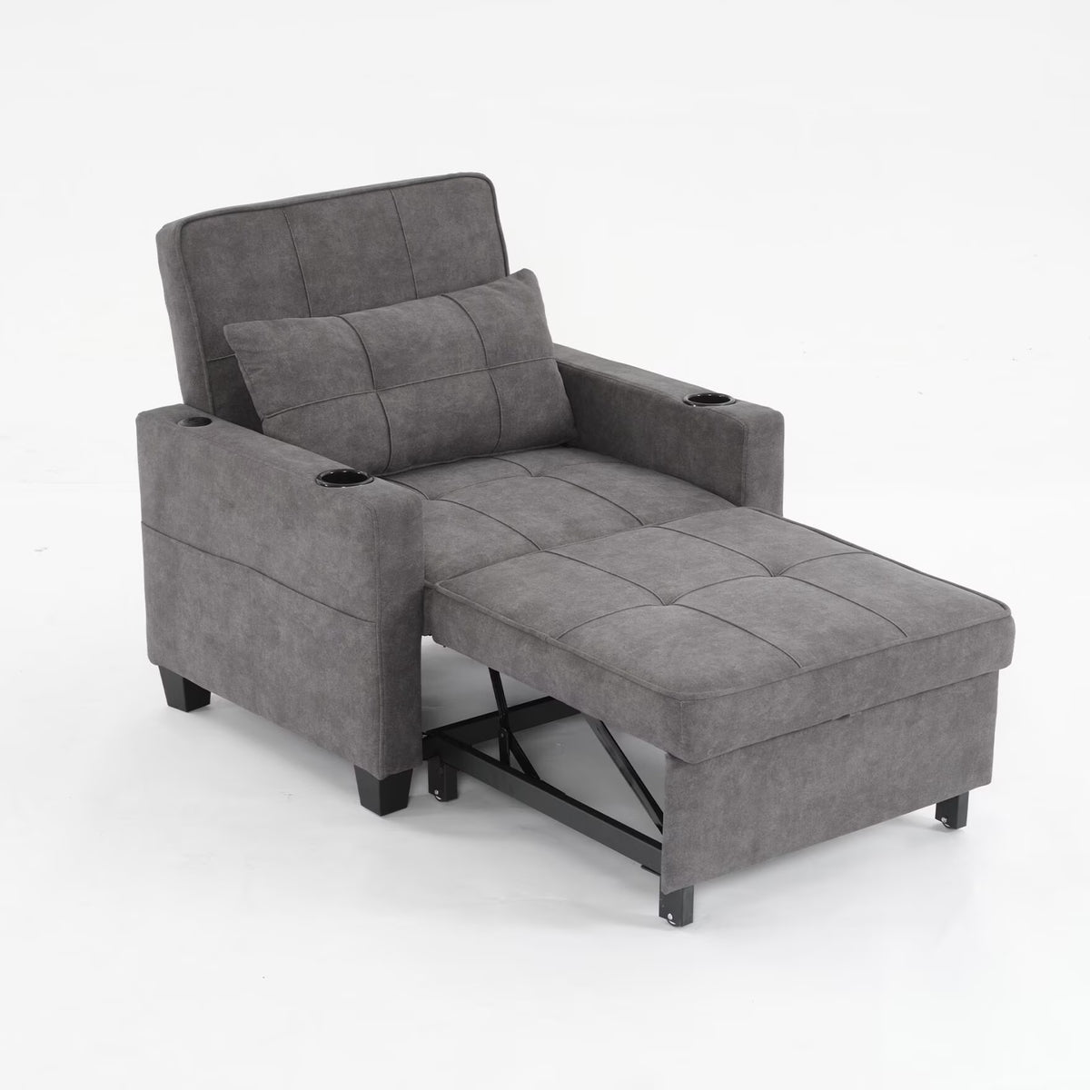 Convertible Futon Sofa Bed. 3 - in - 1 Multi - Functional Sleeper Chair Bed with USB Ports. Adjustable Backrest Recliner. for Living Room Bedroom Small Space. Tech Cloth. Dark Grey