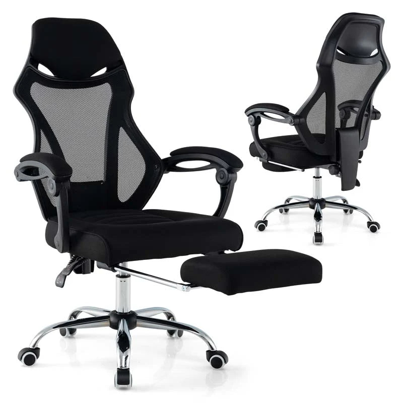 Mesh Office Chair Ergonomic Desk Chair with Footrest and Tilting Backrest. High Back Recliner Swivel Task Chair for Home Office