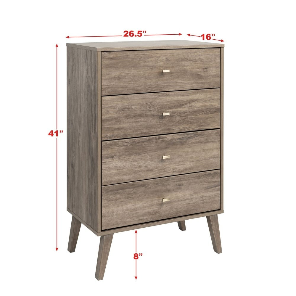 Prepac Milo Mid-Century Modern 4 Drawer Chest of Drawers. Contemporary Bedroom Furniture. Small Dresser for Bedroom