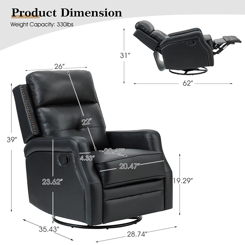 Benito 28.74 Wide Genuine Leather Swivel Rocker Recliner