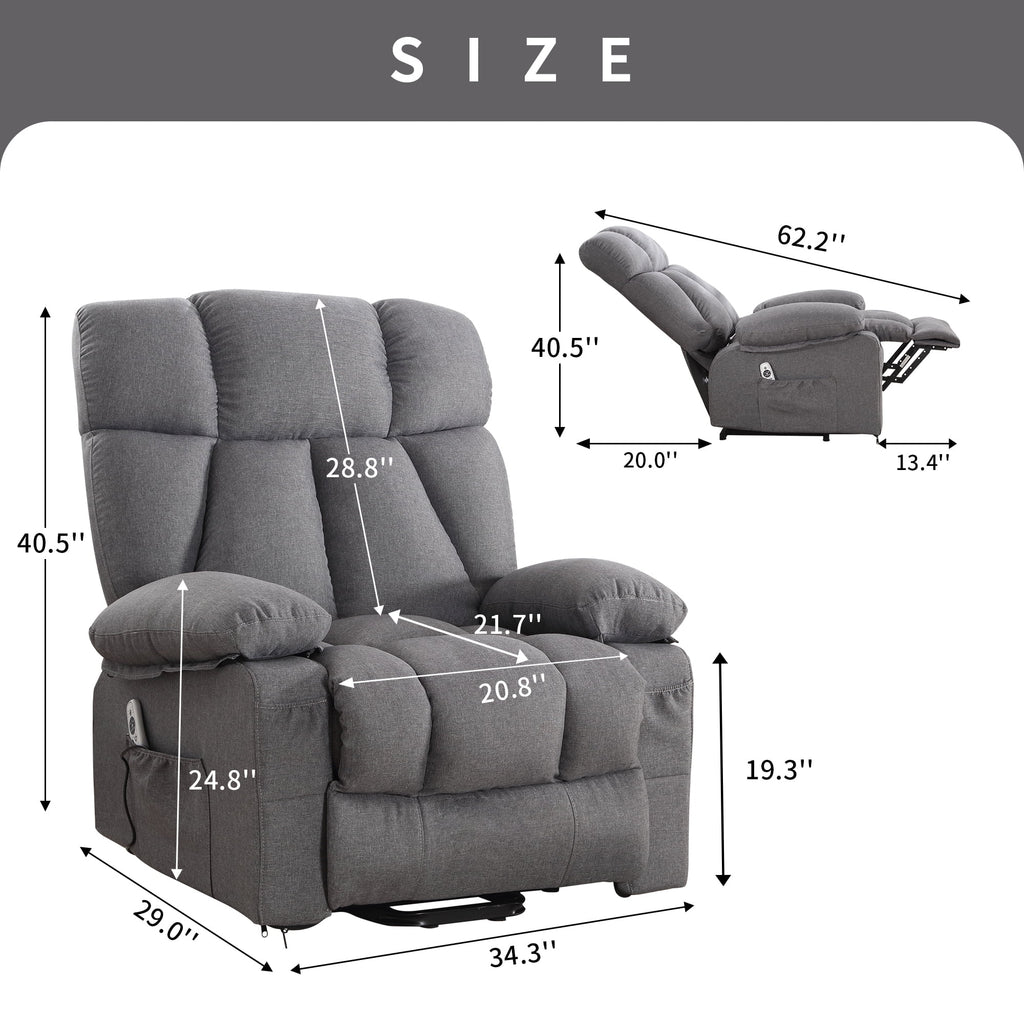 JONPONY Power Lift Recliner Chair Recliners for Elderly with Heat and Massage Recliner Chair for Living Room with Infinite Position and Side Pocket. USB Charge Port. Brown